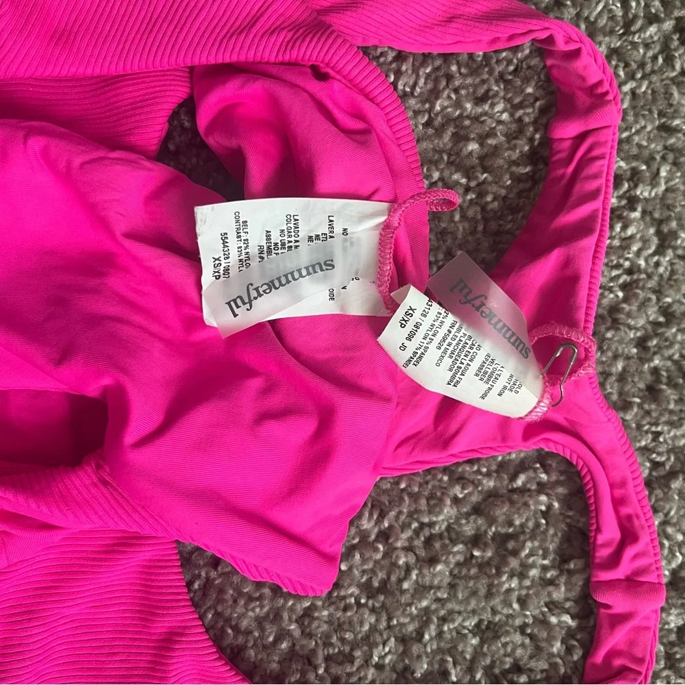 Frankie's Bikinis Hot Pink Ribbed V-Neck Bikini Set